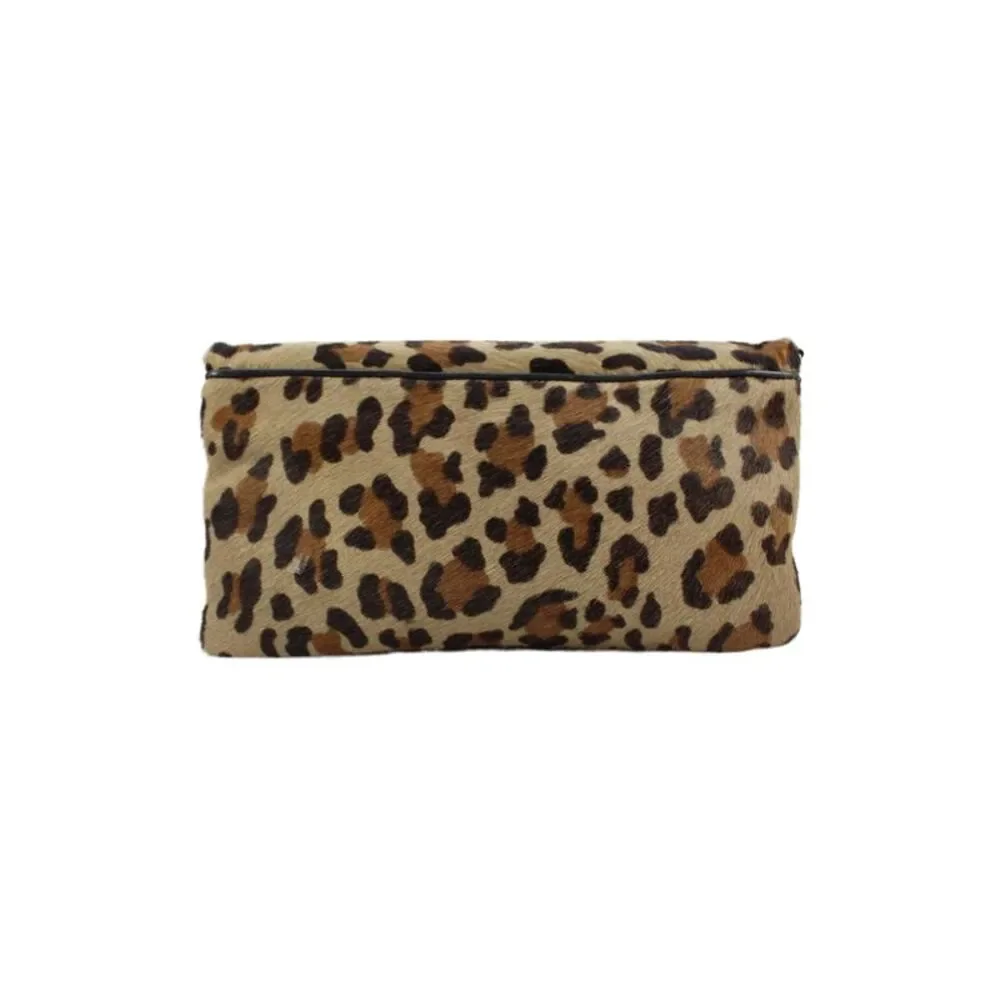 Tory Burch Womens Animal Print Gold Tone Medallion Shoulder Handbag Brown Black